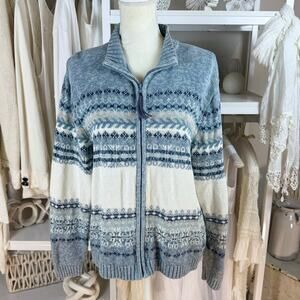 Tiara women's size Large vintage blue full zip cardigan, collegiate, #4231